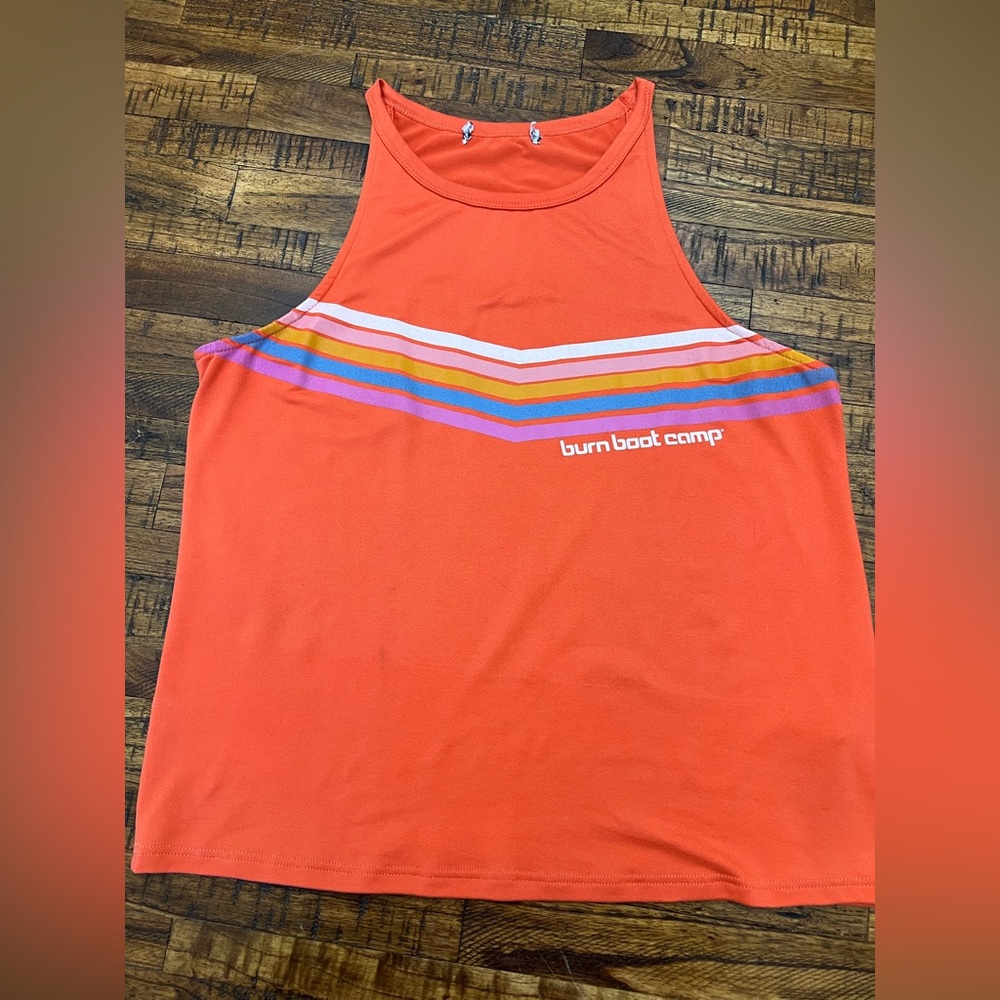 Burn Boot Camp Women's Orange Striped Muscle Tank